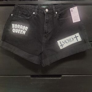 Black Super High Rise Mom Shorts 8 Goth Custom Patch Emo Punk Horror Wild Fable